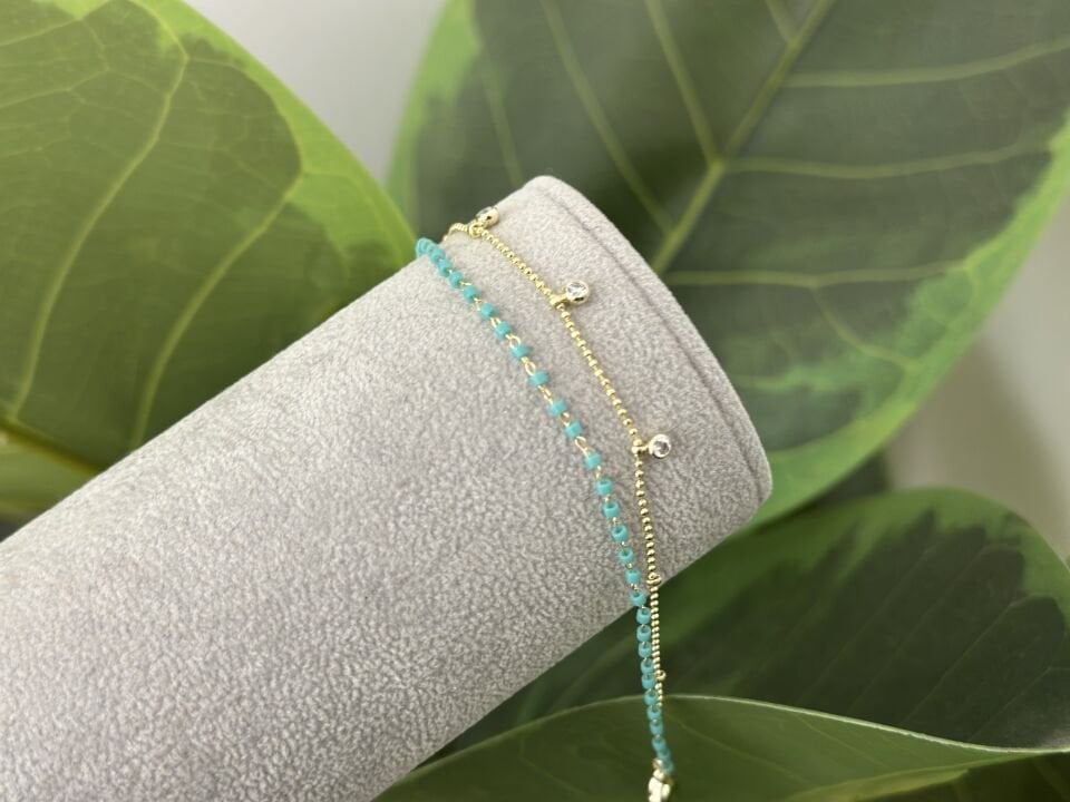 MİNİMA ZİNCİR , MAVİ VE TAŞ DETAYLI BİLEKLİK