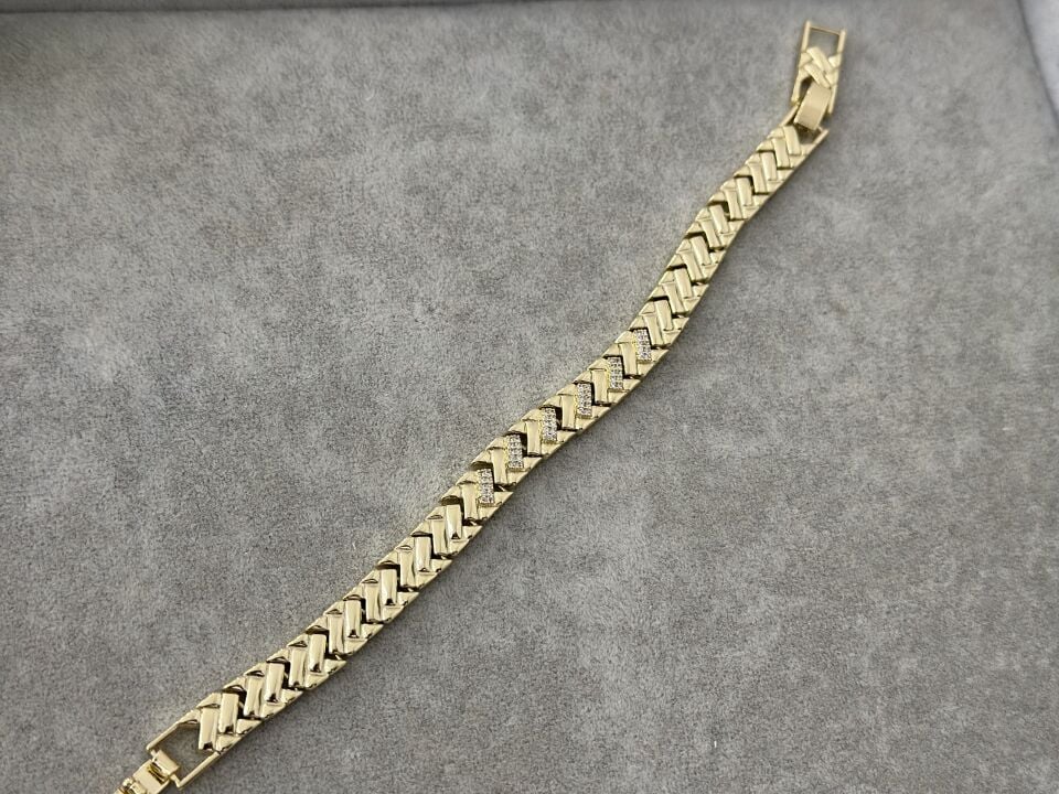 ÖRME ZİNCİR VE TAŞ DETAY GOLD BİLEKLİK