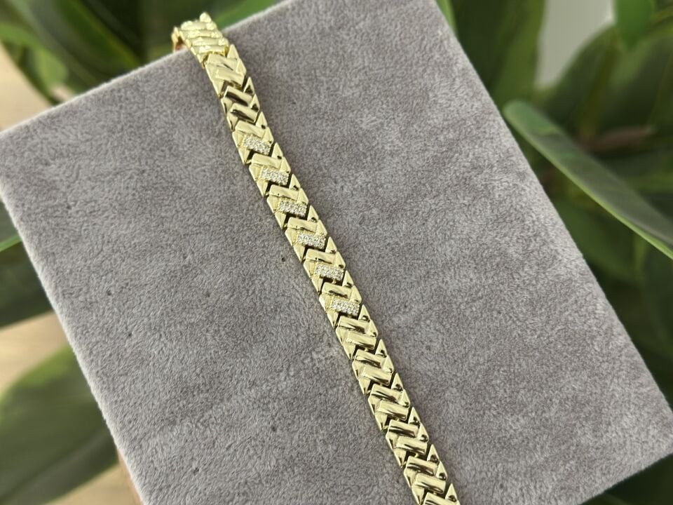 ÖRME ZİNCİR VE TAŞ DETAY GOLD BİLEKLİK