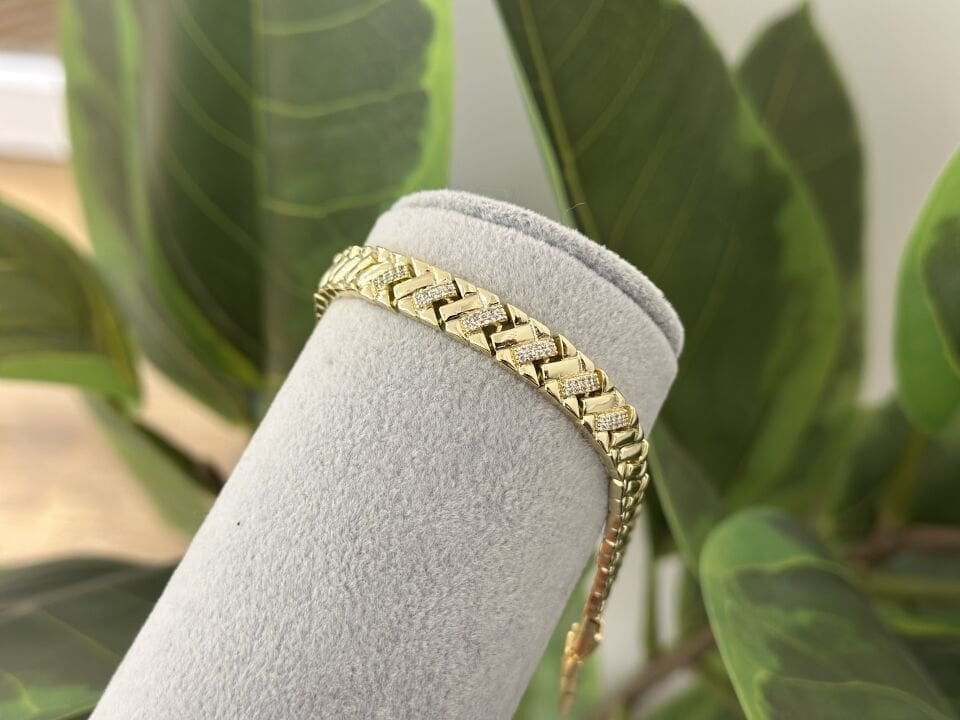 ÖRME ZİNCİR VE TAŞ DETAY GOLD BİLEKLİK