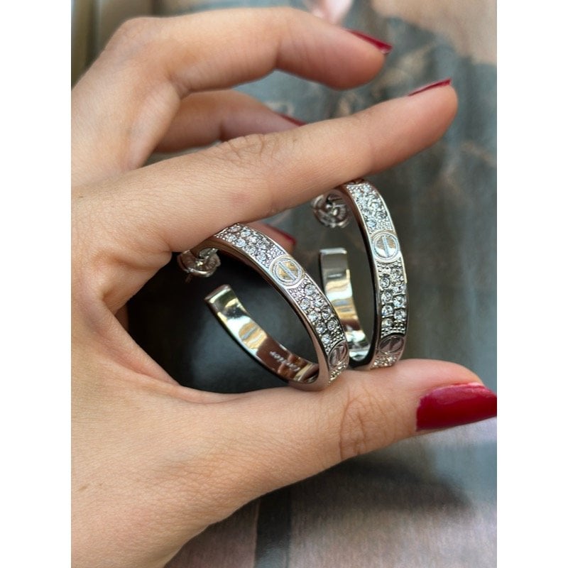 İTHAL CARTİ TAŞLI SİLVER BÜYÜK KÜPE
