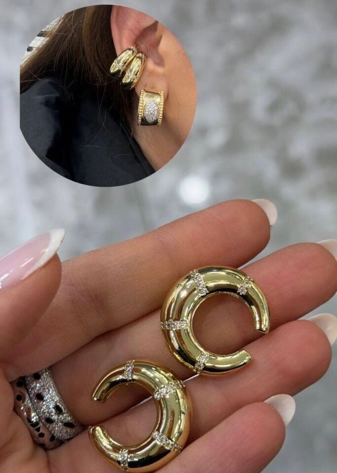 TAŞ DETAYLI GOLD CUFF