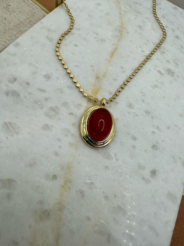 DOĞALTAŞ AKİK PUL KOLYE