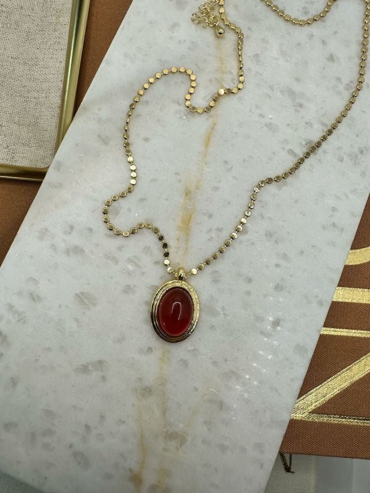 DOĞALTAŞ AKİK PUL KOLYE
