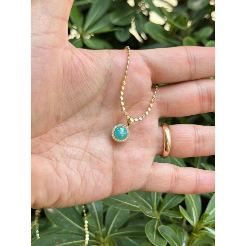 OPAL MAVİ YUVARLAK KOLYE