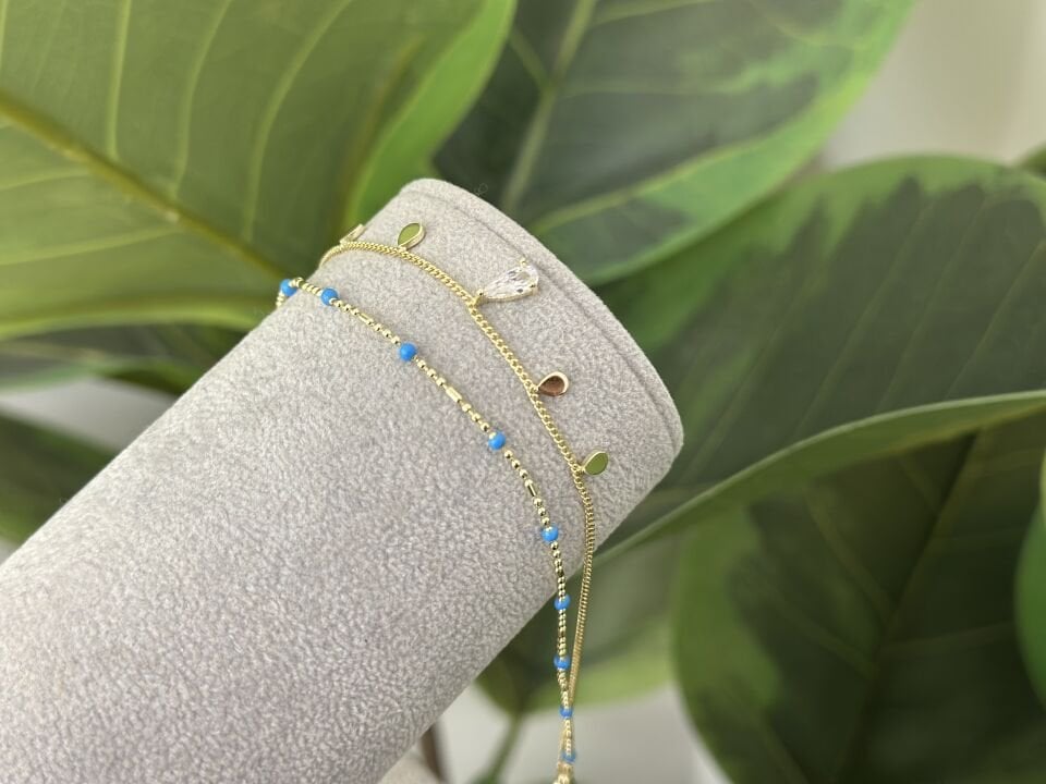 MİNİMA ZİNCİR VE RENKLİ TAŞ DETAYLI BİLEKLİK