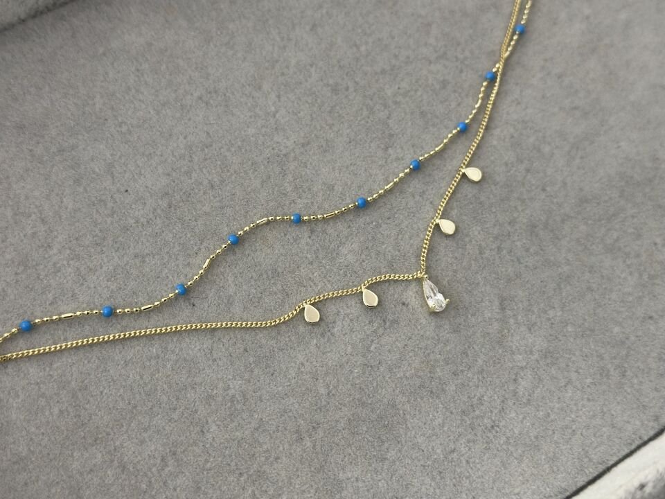 MİNİMA ZİNCİR VE RENKLİ TAŞ DETAYLI BİLEKLİK