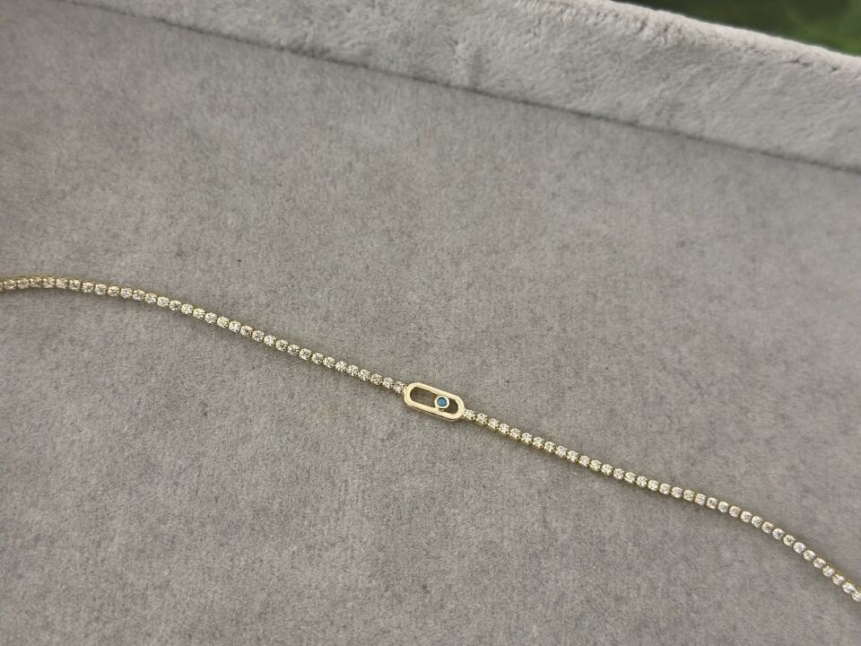 MİNİMA SU YOLU VE TEK MAVİ TAŞ DETAYLI BİLEKLİK